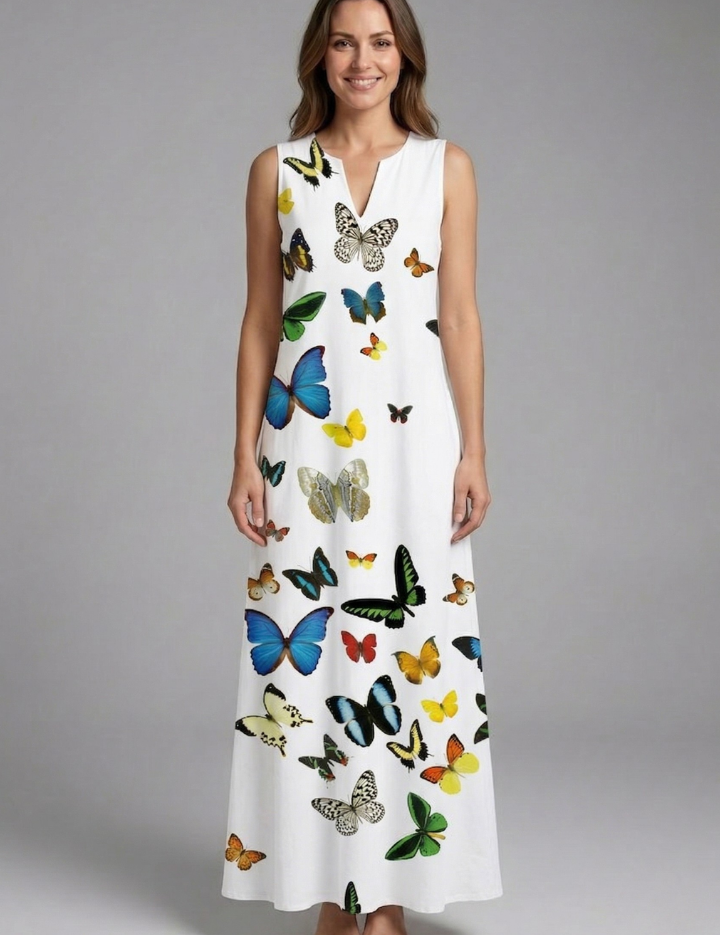 Genevieve Marlowe | Peacock Print Sleeveless Maxi Dress For Women