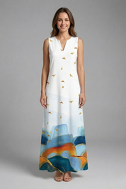 Genevieve Marlowe | Peacock Print Sleeveless Maxi Dress For Women