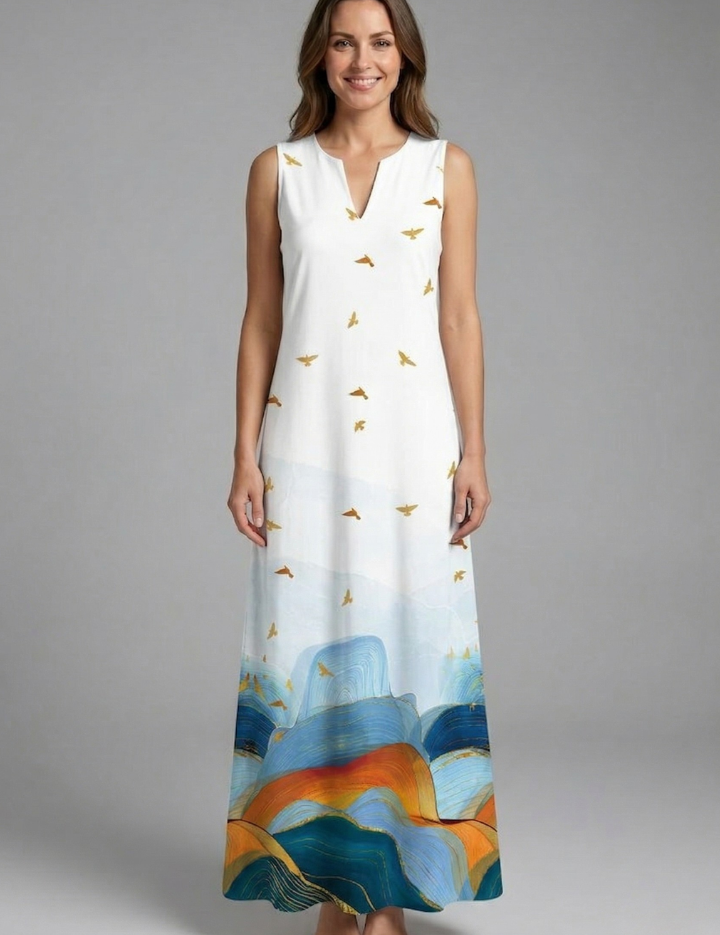 Genevieve Marlowe | Peacock Print Sleeveless Maxi Dress For Women