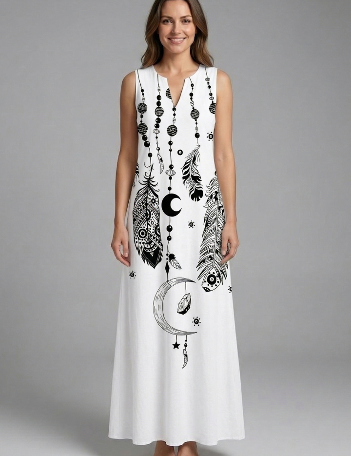 Genevieve Marlowe | Peacock Print Sleeveless Maxi Dress For Women
