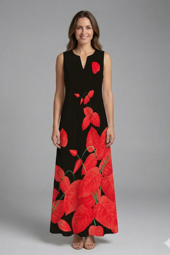 Genevieve Marlowe | Peacock Print Sleeveless Maxi Dress For Women