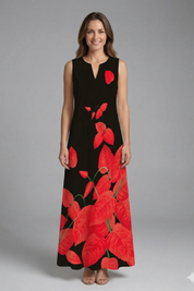 Genevieve Marlowe | Peacock Print Sleeveless Maxi Dress For Women