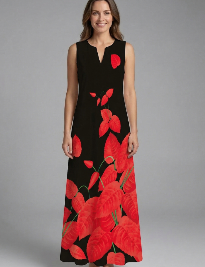 Genevieve Marlowe | Peacock Print Sleeveless Maxi Dress For Women