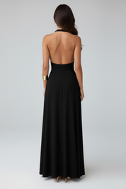 Valentina Crestwood | Deep V Halter Maxi Dress For Women