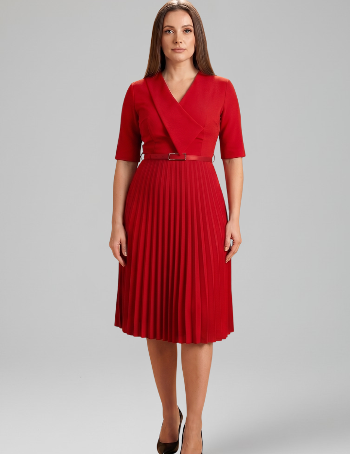 Alexandra Pemberton | Belted Pleated Midi Dress For Women