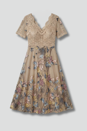 Beatrix Lourdes | Floral Embroidered Lace Midi Dress For Women