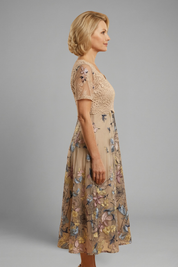 Beatrix Lourdes | Floral Embroidered Lace Midi Dress For Women