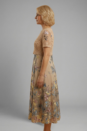 Beatrix Lourdes | Floral Embroidered Lace Midi Dress For Women