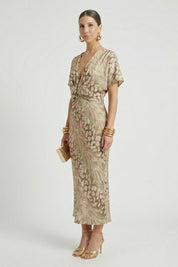 Theresa Callingham | Twist-Front Midi Dress in Botanical Print For Women