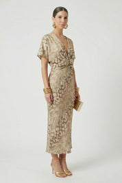 Theresa Callingham | Twist-Front Midi Dress in Botanical Print For Women