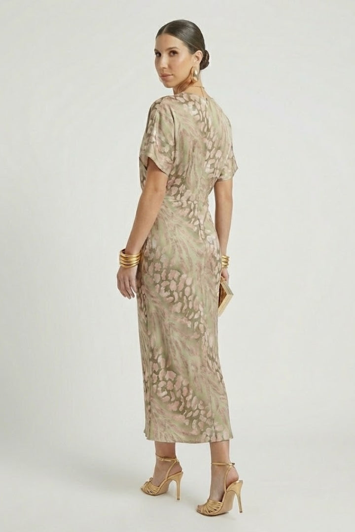 Theresa Callingham | Twist-Front Midi Dress in Botanical Print For Women