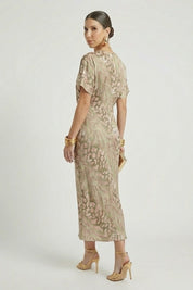 Theresa Callingham | Twist-Front Midi Dress in Botanical Print For Women