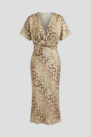 Theresa Callingham | Twist-Front Midi Dress in Botanical Print For Women