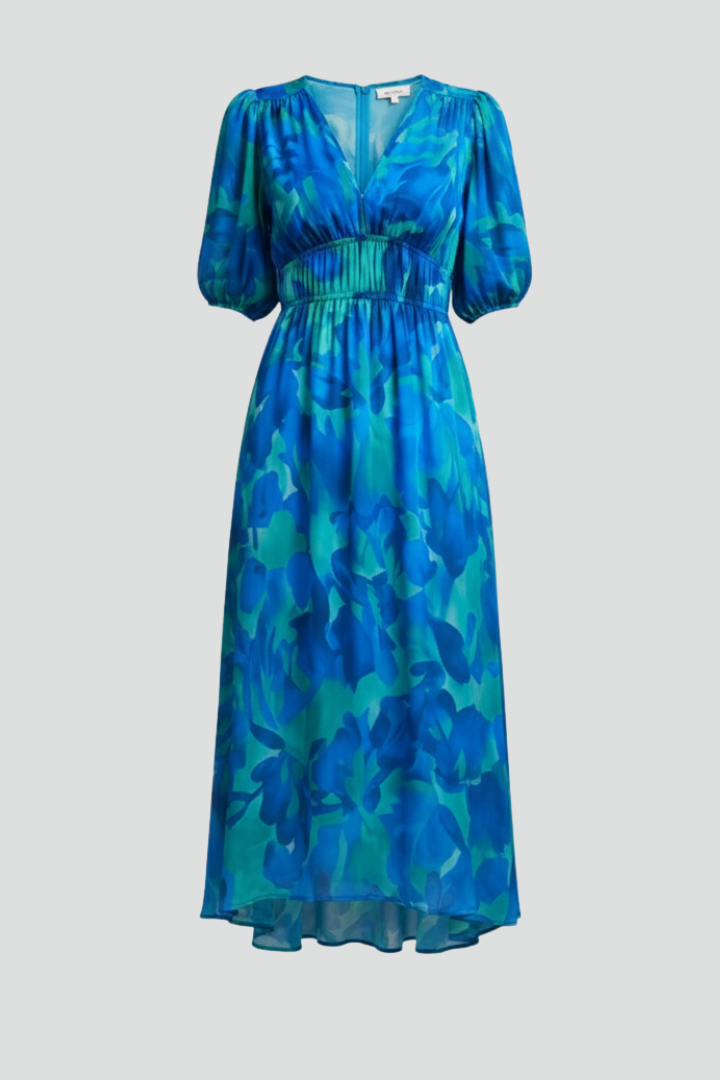 Camille Devereux | Floral Print Midi Dress with Puff Sleeves For Women