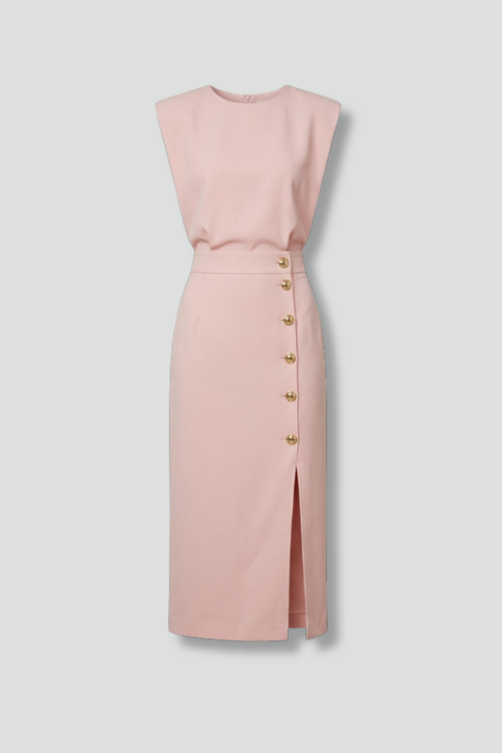 Natasha Velmonde | Gold Button Midi Dress For Women