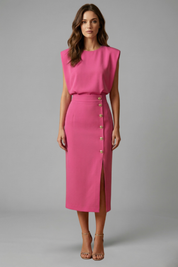 Natasha Velmonde | Gold Button Midi Dress For Women
