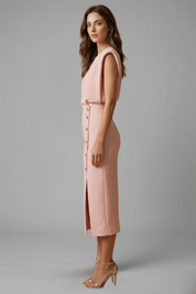 Natasha Velmonde | Gold Button Midi Dress For Women