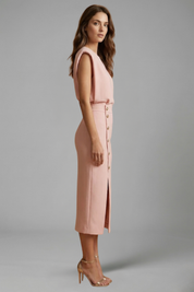 Natasha Velmonde | Gold Button Midi Dress For Women