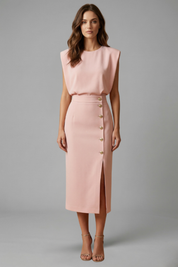Natasha Velmonde | Gold Button Midi Dress For Women