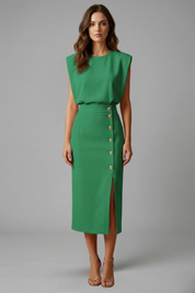 Natasha Velmonde | Gold Button Midi Dress For Women