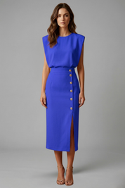 Natasha Velmonde | Gold Button Midi Dress For Women
