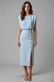 Natasha Velmonde | Gold Button Midi Dress For Women