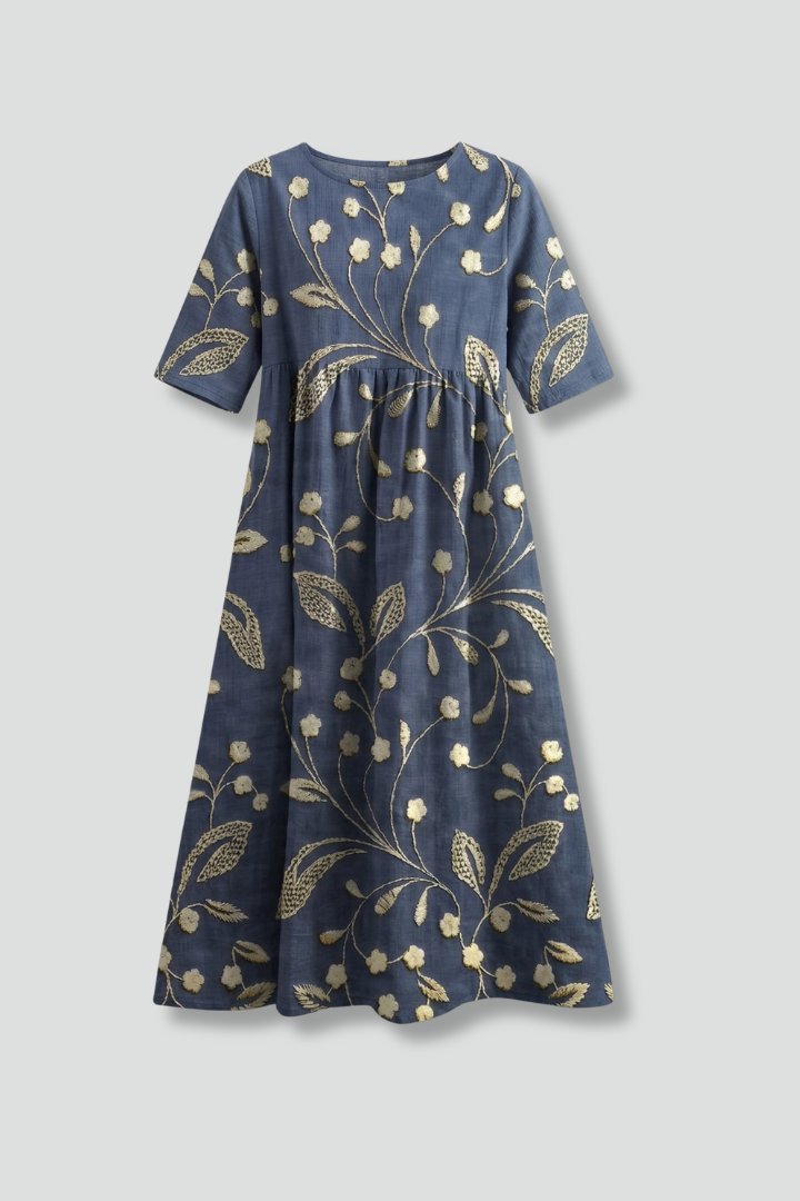 Harriet Wyndmere | Gold Embroidered Floral Midi Dress For Women