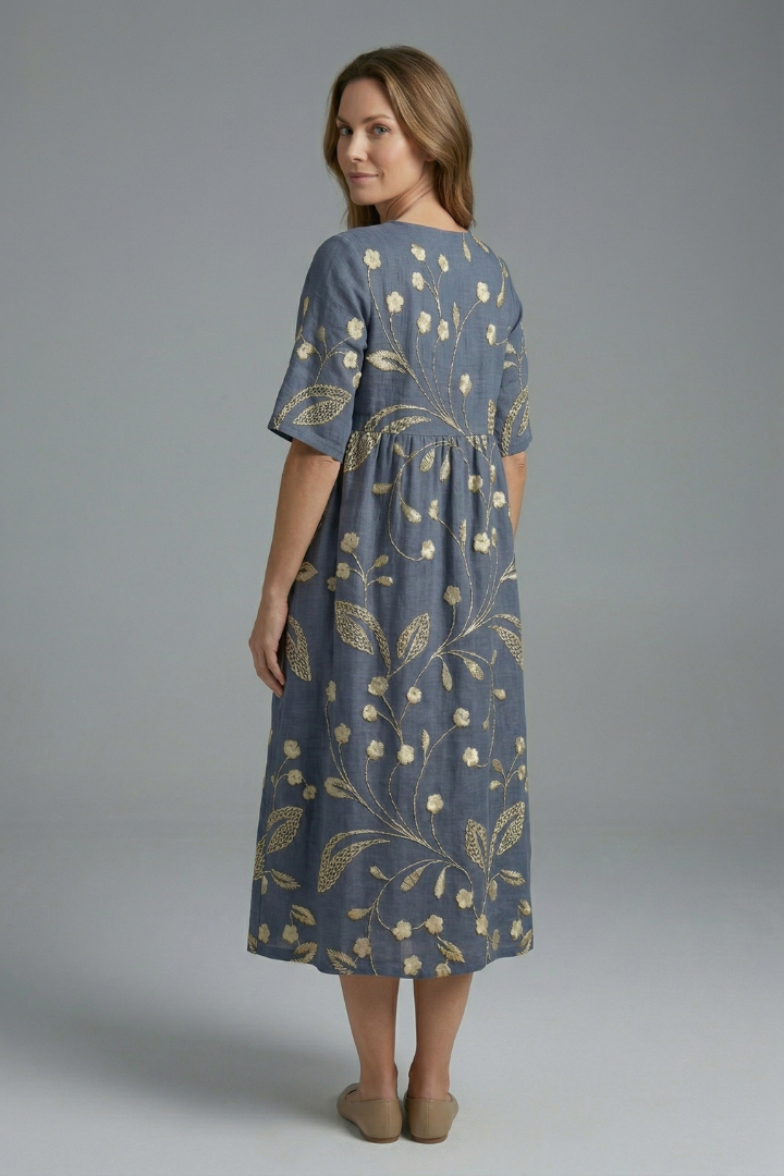 Harriet Wyndmere | Gold Embroidered Floral Midi Dress For Women