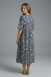 Harriet Wyndmere | Gold Embroidered Floral Midi Dress For Women