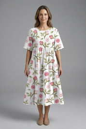 Harriet Wyndmere | Gold Embroidered Floral Midi Dress For Women