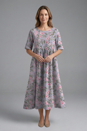 Harriet Wyndmere | Gold Embroidered Floral Midi Dress For Women
