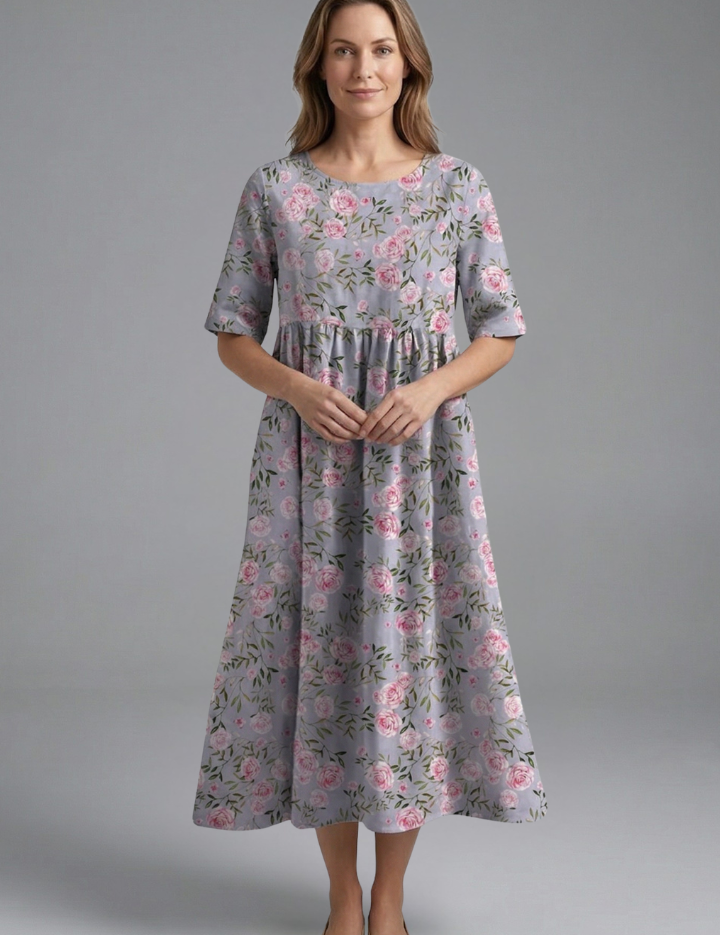 Harriet Wyndmere | Gold Embroidered Floral Midi Dress For Women
