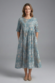Harriet Wyndmere | Gold Embroidered Floral Midi Dress For Women