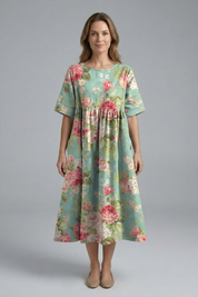 Harriet Wyndmere | Gold Embroidered Floral Midi Dress For Women