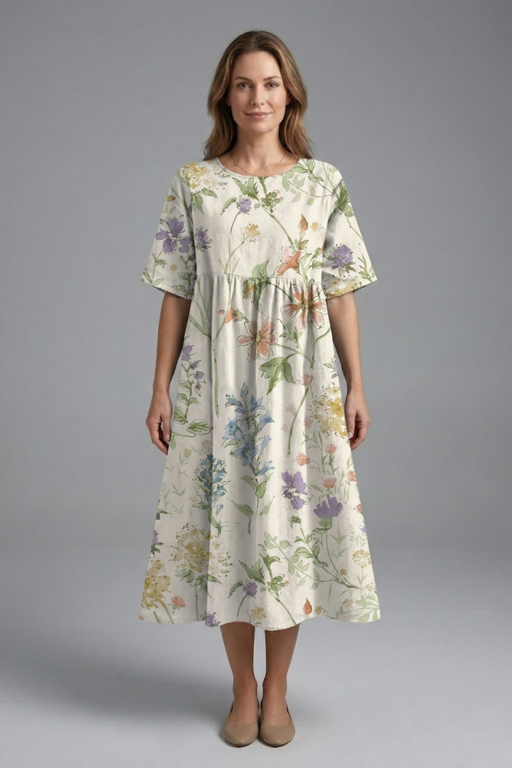 Harriet Wyndmere | Gold Embroidered Floral Midi Dress For Women