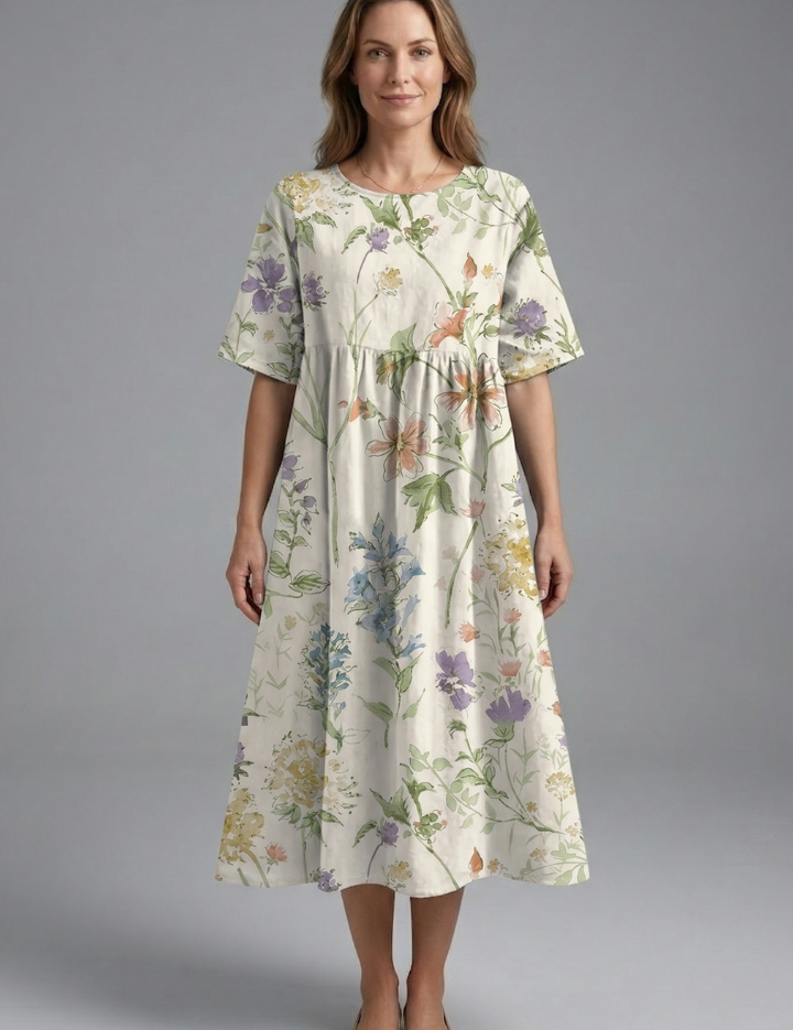 Harriet Wyndmere | Gold Embroidered Floral Midi Dress For Women