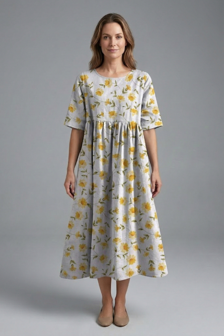 Harriet Wyndmere | Gold Embroidered Floral Midi Dress For Women