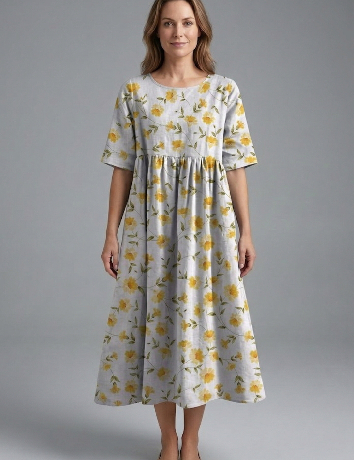 Harriet Wyndmere | Gold Embroidered Floral Midi Dress For Women