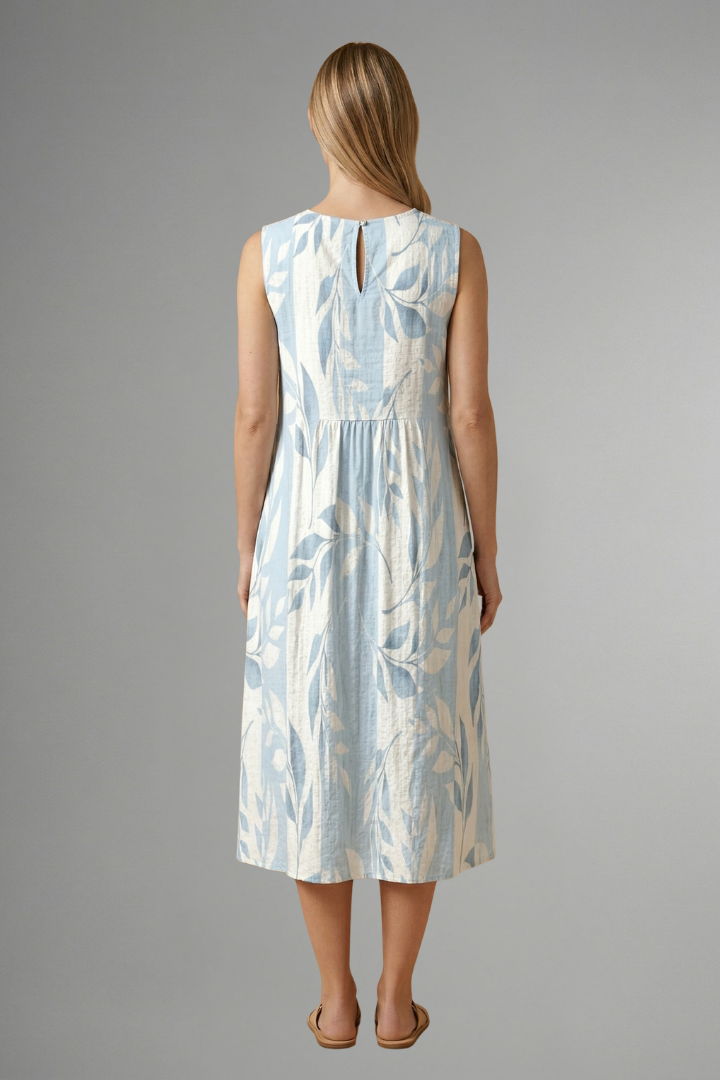 Priscilla Davenport | Sleeveless Leaf Print Midi Dress For Women