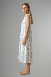 Priscilla Davenport | Sleeveless Leaf Print Midi Dress For Women