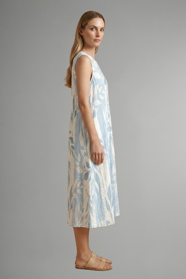 Priscilla Davenport | Sleeveless Leaf Print Midi Dress For Women