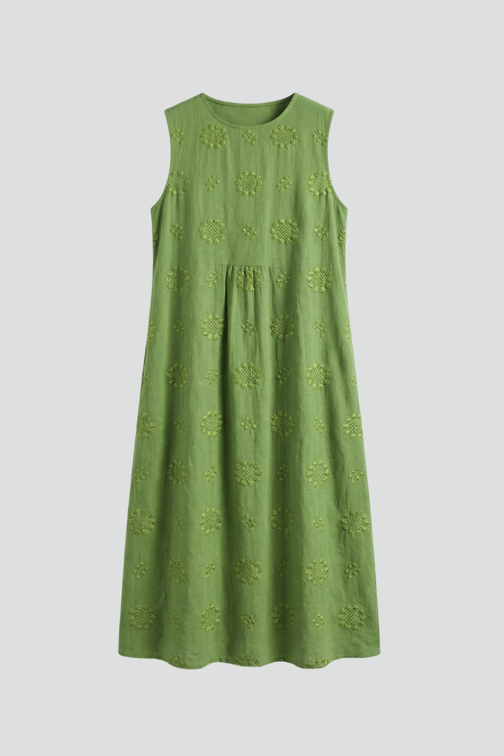Harriet Dunmore | Embroidered Sleeveless Midi Dress For Women