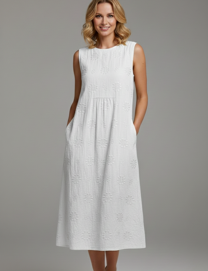 Harriet Dunmore | Embroidered Sleeveless Midi Dress For Women