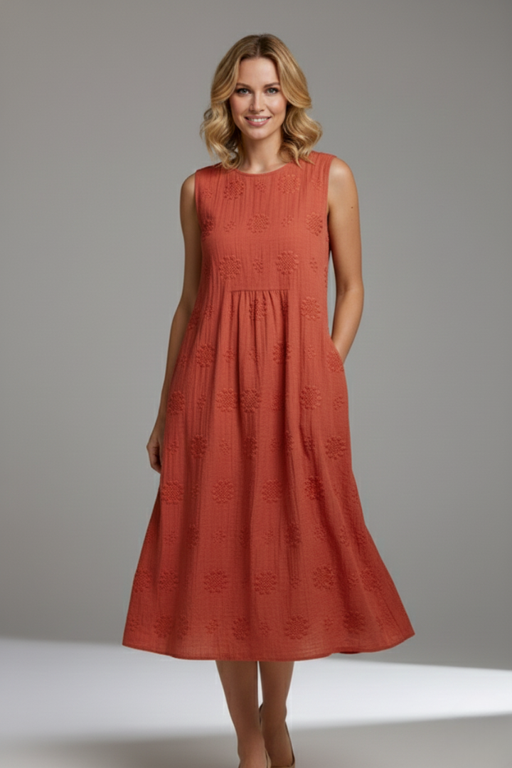 Harriet Dunmore | Embroidered Sleeveless Midi Dress For Women