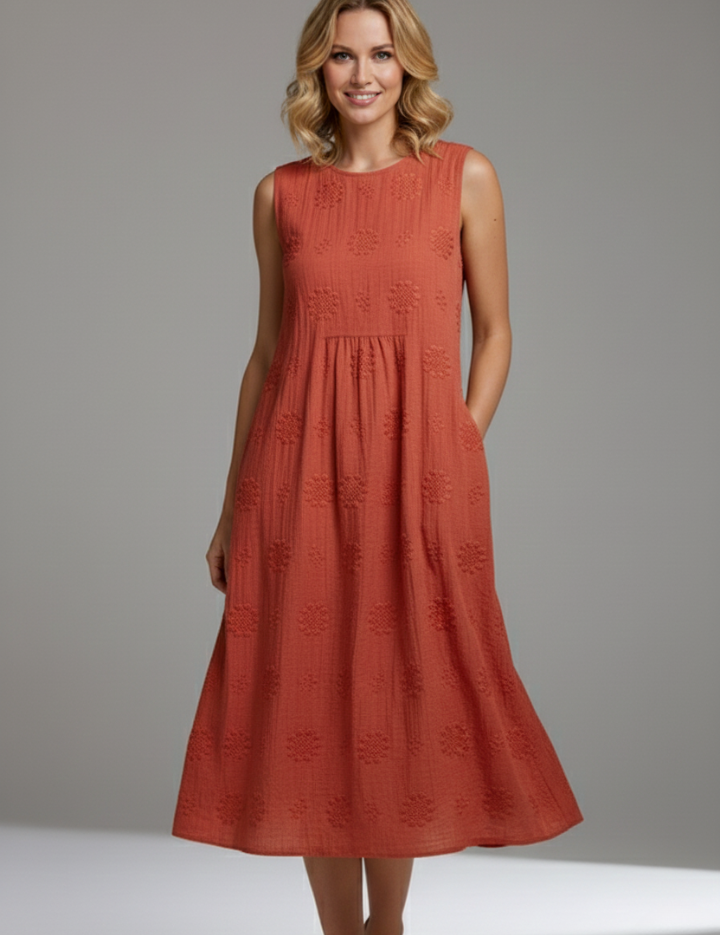 Harriet Dunmore | Embroidered Sleeveless Midi Dress For Women