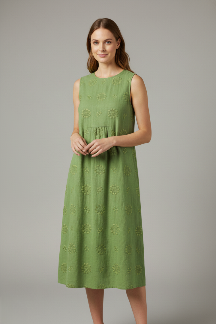 Harriet Dunmore | Embroidered Sleeveless Midi Dress For Women