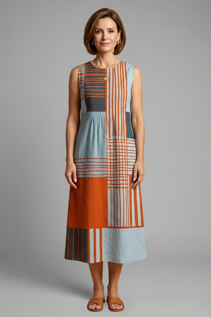 Josephine Hartwell | Sleeveless Geometric Print Midi Dress For Women