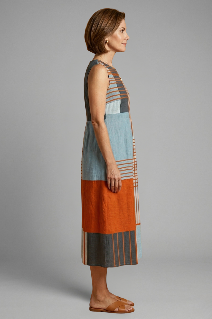 Josephine Hartwell | Sleeveless Geometric Print Midi Dress For Women