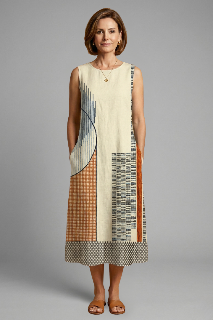 Josephine Hartwell | Sleeveless Geometric Print Midi Dress For Women