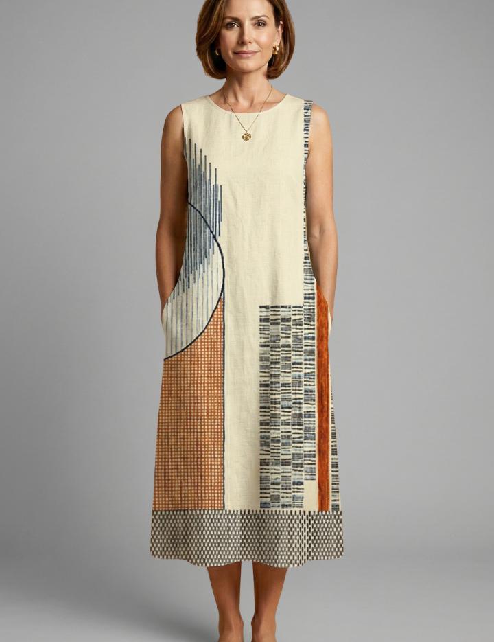 Josephine Hartwell | Sleeveless Geometric Print Midi Dress For Women